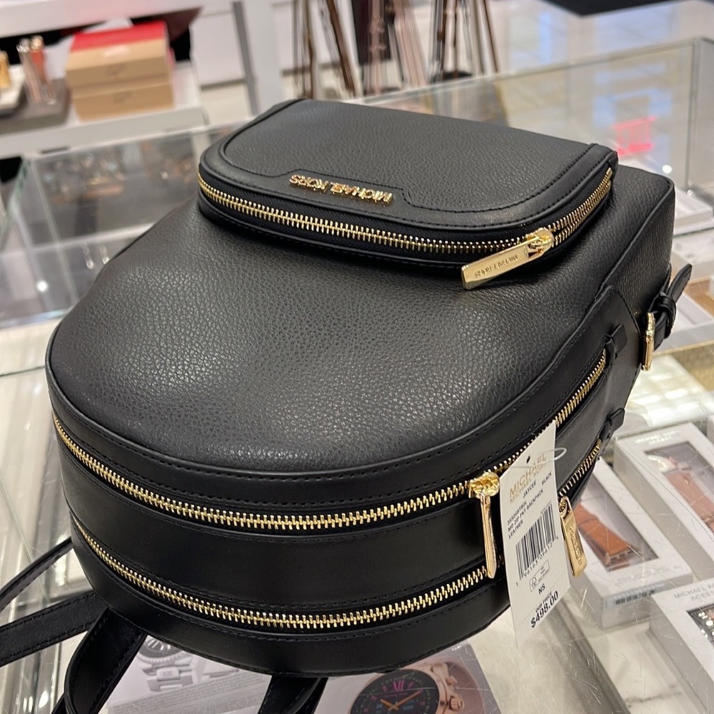 MICHAEL KORS Jaycee Medium zip pocket Pebbled Leather Backpack BLACK color - Picture 16 of 16
